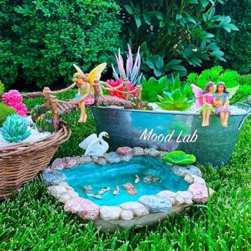 Mood Lab Fairy Garden Fish Pond Kit - Miniature Bridge Set of 6 pcs Fairy Garden Figurines & Accesso...