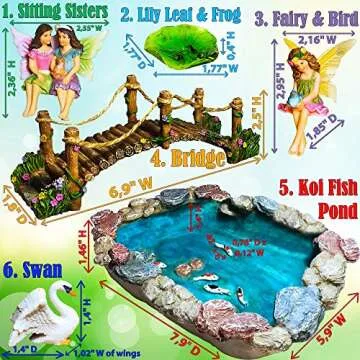 Mood Lab Fairy Garden Fish Pond Kit - Miniature Bridge Set of 6 pcs Fairy Garden Figurines & Accessories - Outdoor or House Decor