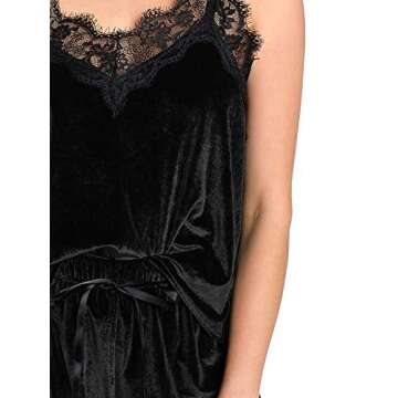 DIDK Women's Sexy Lace Trim Velvet Sleepwear Cami Top and Shorts Pajama Set Black Small