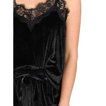 DIDK Women's Sexy Lace Trim Velvet Sleepwear Cami Top and Shorts Pajama Set Black Small