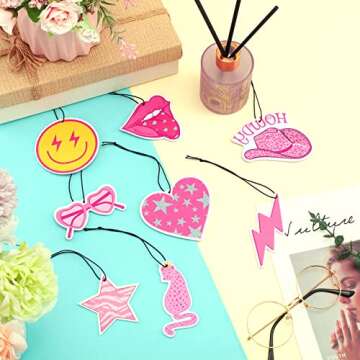 Nosiny 8 Pieces Pink Preppy Car Air Freshener Boho Lip Lightning Bolt Leopard Air Fresheners Hanging Face Car Diffuser Ornaments Refresh Air Fragrant Car Accessories Decor for Women and Men