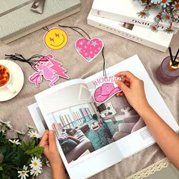 Nosiny 8 Pieces Pink Preppy Car Air Freshener Boho Lip Lightning Bolt Leopard Air Fresheners Hanging Face Car Diffuser Ornaments Refresh Air Fragrant Car Accessories Decor for Women and Men