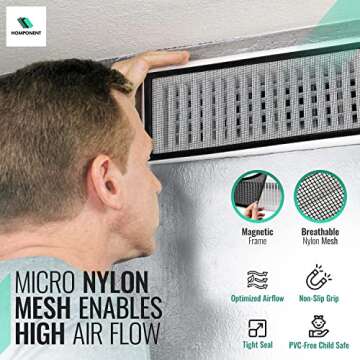 Homponent Floor Register Trap/Vent Mesh - 4 x10 Silicon Magnetic Air Vent Screen Cover, Easy Install Vent Bug Mesh Perfect for Wall/Ceiling/Floor Air Vent Filters. 2-Pack (4 x10, Black)