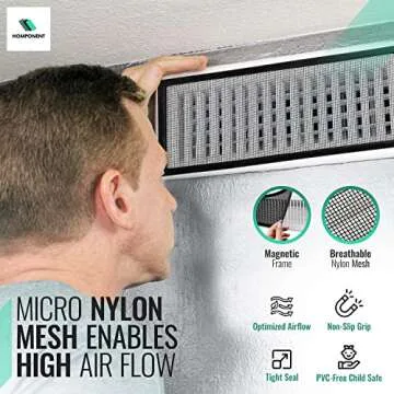 Homponent Floor Register Trap/Vent Mesh - 4 x10 Silicon Magnetic Air Vent Screen Cover, Easy Install Vent Bug Mesh Perfect for Wall/Ceiling/Floor Air Vent Filters. 2-Pack (4 x10, Black)