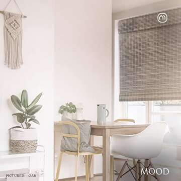 MOOD Custom Bamboo Shades | Rustic | Top Down Bottom Up Cordless | Bamboo Roman Shades for Windows and Doors (Natural Woven) | Rustic Oak (Great Privacy) | 18" W x 36" H