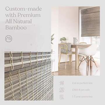 MOOD Custom Bamboo Shades | Rustic | Top Down Bottom Up Cordless | Bamboo Roman Shades for Windows and Doors (Natural Woven) | Rustic Oak (Great Privacy) | 18" W x 36" H