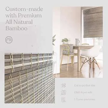 MOOD Custom Bamboo Shades | Rustic | Top Down Bottom Up Cordless | Bamboo Roman Shades for Windows and Doors (Natural Woven) | Rustic Oak (Great Privacy) | 18" W x 36" H