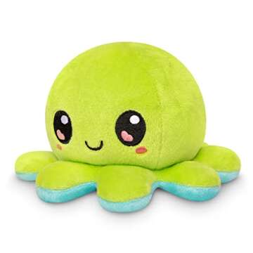TeeTurtle - The Original Reversible Octopus Plushie - Green Happy + Aqua Worried - Cute Sensory Fidg...