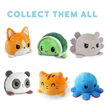 TeeTurtle - The Original Reversible Octopus Plushie - Green Happy + Aqua Worried - Cute Sensory Fidget Stuffed Animals That Show Your Mood, 4 inch