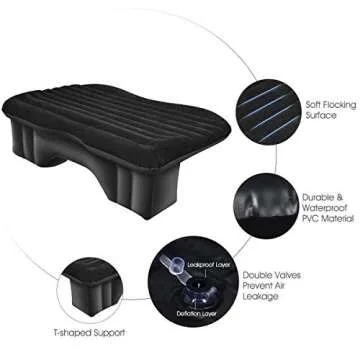 Goplus Inflatable Car Air Mattress, Backseat SUV Air Bed with Pillow, Portable Truck Air Mattress for Camping, Travel, Rest, Thickened Home Sleeping Pad w/Flocking Surface, Electric Air Pump, Black