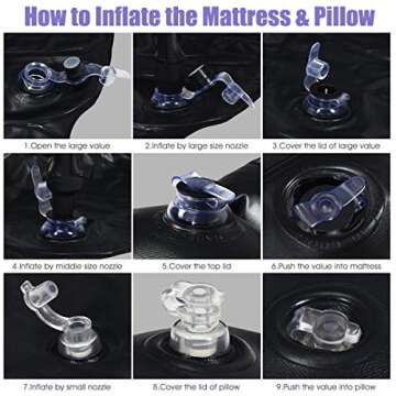 Goplus Inflatable Car Air Mattress, Backseat SUV Air Bed with Pillow, Portable Truck Air Mattress for Camping, Travel, Rest, Thickened Home Sleeping Pad w/Flocking Surface, Electric Air Pump, Black