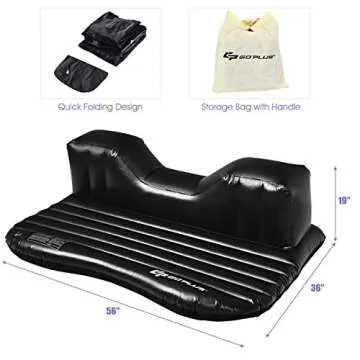 Goplus Inflatable Car Air Mattress, Backseat SUV Air Bed with Pillow, Portable Truck Air Mattress for Camping, Travel, Rest, Thickened Home Sleeping Pad w/Flocking Surface, Electric Air Pump, Black