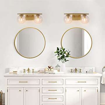Bathroom Vanity Light Fixtures, 2-Light Gold Bathroom Light Fixtures, Gold Vanity Light with Globe Clear Glass Shade, 16’’ L x 6.5’’ W x 8’’ H