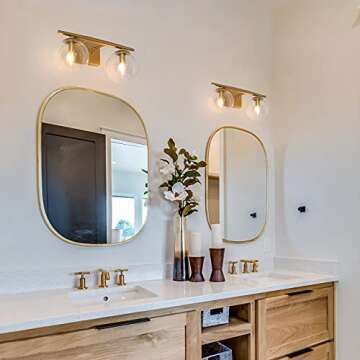 Bathroom Vanity Light Fixtures, 2-Light Gold Bathroom Light Fixtures, Gold Vanity Light with Globe Clear Glass Shade, 16’’ L x 6.5’’ W x 8’’ H