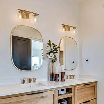 Bathroom Vanity Light Fixtures, 2-Light Gold Bathroom Light Fixtures, Gold Vanity Light with Globe Clear Glass Shade, 16’’ L x 6.5’’ W x 8’’ H