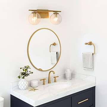 Bathroom Vanity Light Fixtures, 2-Light Gold Bathroom Light Fixtures, Gold Vanity Light with Globe Clear Glass Shade, 16’’ L x 6.5’’ W x 8’’ H
