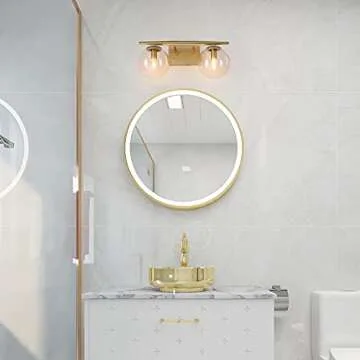 Bathroom Vanity Light Fixtures, 2-Light Gold Bathroom Light Fixtures, Gold Vanity Light with Globe Clear Glass Shade, 16’’ L x 6.5’’ W x 8’’ H