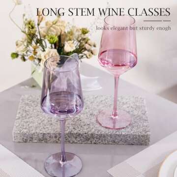Physkoa Colored Wine Glasses Set of 6-15oz Hand Blown Crystal Colorful Wine Glasses with Long Stem, Multicolor Wine Glass for Wine Lovers, Wedding, Birthday Valentines Day Gifts for Women