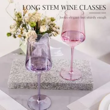 Physkoa Colored Wine Glasses Set of 6-15oz Hand Blown Crystal Colorful Wine Glasses with Long Stem, Multicolor Wine Glass for Wine Lovers, Wedding, Birthday Valentines Day Gifts for Women