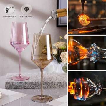 Physkoa Colored Wine Glasses Set of 6-15oz Hand Blown Crystal Colorful Wine Glasses with Long Stem, Multicolor Wine Glass for Wine Lovers, Wedding, Birthday Valentines Day Gifts for Women
