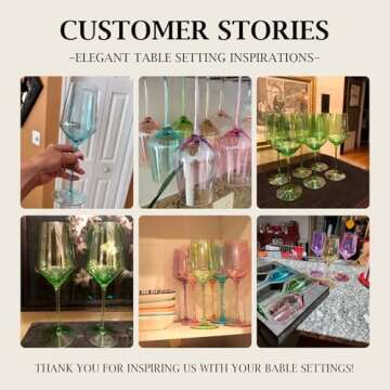 Physkoa Colored Wine Glasses Set of 6-15oz Hand Blown Crystal Colorful Wine Glasses with Long Stem, Multicolor Wine Glass for Wine Lovers, Wedding, Birthday Valentines Day Gifts for Women