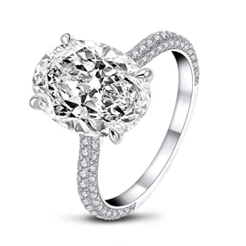 Erllo 925 Sterling Silver Women Wedding Rings 5 Carat Oval Cut Cubic Zirconia Engagement Anniversary Rings- Finger Size 6