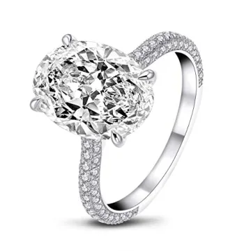 Erllo 925 Sterling Silver Women Wedding Rings 5 Carat Oval Cut Cubic Zirconia Engagement Anniversary Rings- Finger Size 6