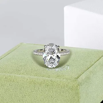 Erllo 925 Sterling Silver Women Wedding Rings 5 Carat Oval Cut Cubic Zirconia Engagement Anniversary Rings- Finger Size 6