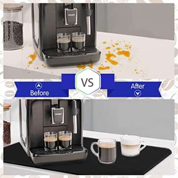 Coffee Bar Mat for Spill-proof, 18 x 12 Inch Hide Stain Abosrbent Coffee Mat | Non-Slip Rubber Backed Coffee Bar Accessories Under the Cofee Machines