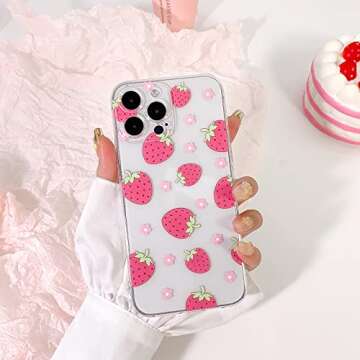 Lovmooful Compatible for iPhone 15 Pro Max Case Cute Clear Oil Flower Floral Strawberry Design for Girls Women Soft TPU Shockproof Protective Girly for iPhone 15 Pro Max-Red Strawberry