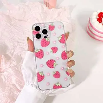 Lovmooful Compatible for iPhone 15 Pro Max Case Cute Clear Oil Flower Floral Strawberry Design for Girls Women Soft TPU Shockproof Protective Girly for iPhone 15 Pro Max-Red Strawberry