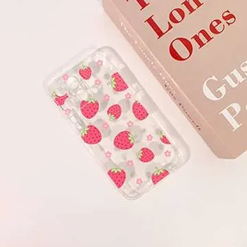 Lovmooful Compatible for iPhone 15 Pro Max Case Cute Clear Oil Flower Floral Strawberry Design for Girls Women Soft TPU Shockproof Protective Girly for iPhone 15 Pro Max-Red Strawberry