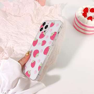 Lovmooful Compatible for iPhone 15 Pro Max Case Cute Clear Oil Flower Floral Strawberry Design for Girls Women Soft TPU Shockproof Protective Girly for iPhone 15 Pro Max-Red Strawberry