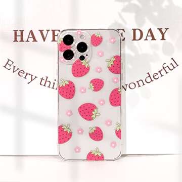 Lovmooful Compatible for iPhone 15 Pro Max Case Cute Clear Oil Flower Floral Strawberry Design for Girls Women Soft TPU Shockproof Protective Girly for iPhone 15 Pro Max-Red Strawberry