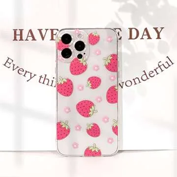 Lovmooful Compatible for iPhone 15 Pro Max Case Cute Clear Oil Flower Floral Strawberry Design for Girls Women Soft TPU Shockproof Protective Girly for iPhone 15 Pro Max-Red Strawberry
