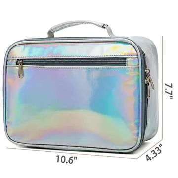 FlowFly Kids Lunch box Insulated Soft Bag Mini Cooler Back to School Thermal Meal Tote Kit for Girls, Boys, Silvery