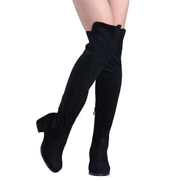 Shoe'N Tale Chunky Block Low Heel for Women Comfortable Over The Knee Thigh High Boots