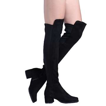 Shoe'N Tale Chunky Block Low Heel Over The Knee Boots for Women