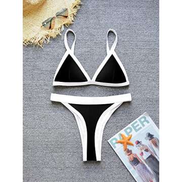 swimall Women's Triangle Bikini Set Sexy Brazilian Sporty Two Piece Swimsuit Cute Bathing Suit - Black - Large