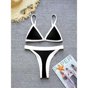 swimall Women's Triangle Bikini Set Sexy Brazilian Sporty Two Piece Swimsuit Cute Bathing Suit - Black - Large