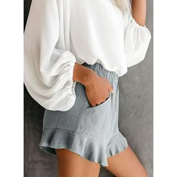 HUUSA Women's Petite Casual Comfy Fashion Elastic Waist Holiday Summer Beach Shorts Ruffle with Pock...