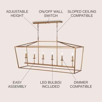 JONATHAN Y JYL7439B Pagoda Lantern Dimmable Adjustable Metal LED Pendant Classic Traditional Farmhou...