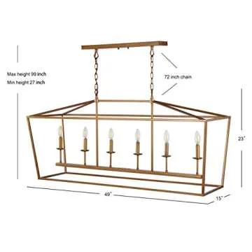 JONATHAN Y JYL7439B Pagoda Lantern Dimmable Adjustable Metal LED Pendant Classic Traditional Farmhouse Dining Room Living Room Kitchen Foyer Bedroom Hallway, 49 in, Antique Gold