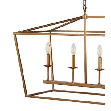 JONATHAN Y JYL7439B Pagoda Lantern Dimmable Adjustable Metal LED Pendant Classic Traditional Farmhouse Dining Room Living Room Kitchen Foyer Bedroom Hallway, 49 in, Antique Gold