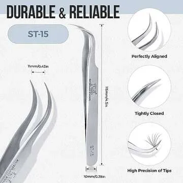 LASHVIEW Lash Tweezer, Vetus Curved Eyelash Tweezers for Profissional Grafting Eyelash Extension, Stainless Steel Needle Nose Tweezers for Lash Extension Stickers Precision Electronics, ST15