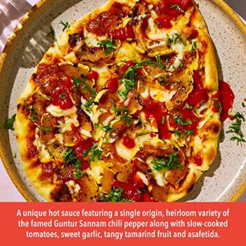 Brooklyn Delhi Guntur Sannam Pepper Hot Sauce - Indian Tomato Chili Sauce - 5 Ounces - Slow-Cooked Tomatoes, Sweet Garlic, Tangy Tamarind Fruit - Vegan - No Artificial Additives