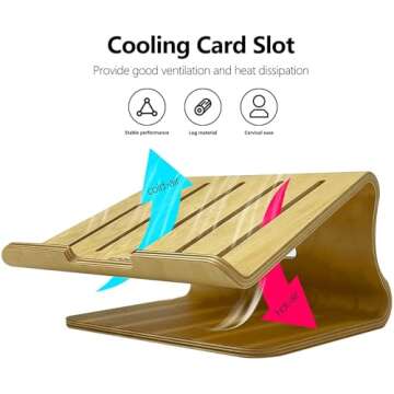 SAMDI Wood Laptop Stand, White Birch, Ergonomic Design for Most Laptops Heat Dissipation, Cord Management, Suitable for Desk or Tabletop (2020-02)