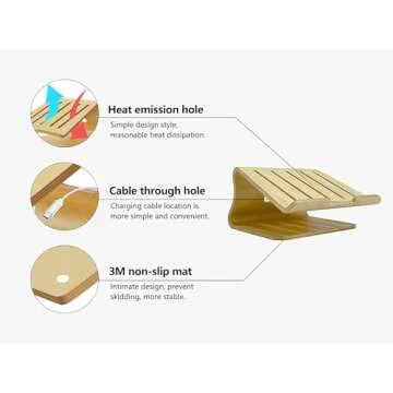 SAMDI Wood Laptop Stand, White Birch, Ergonomic Design for Most Laptops Heat Dissipation, Cord Management, Suitable for Desk or Tabletop (2020-02)