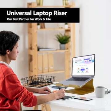 SAMDI Wood Laptop Stand, White Birch, Ergonomic Design for Most Laptops Heat Dissipation, Cord Management, Suitable for Desk or Tabletop (2020-02)