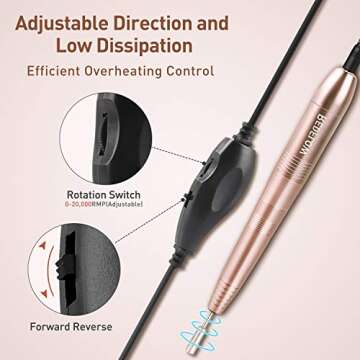 RedFlow Electric Nail Drill, Acrylic Nail Drill Kit, for Nail File Exfoliating Abrasive Nail Drill Machine, with 11 Pcs Nail Drill Bits, Brush,Nail Cutter and 50 Sanding Bands Nail Drill Set (Gold)